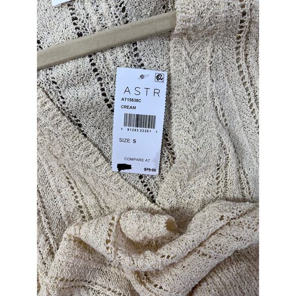 ASTR The Label Crochet Wrap Cream V Neck Open Knit Pointelle Sweater Sm
NWT - Picture 9 of 10